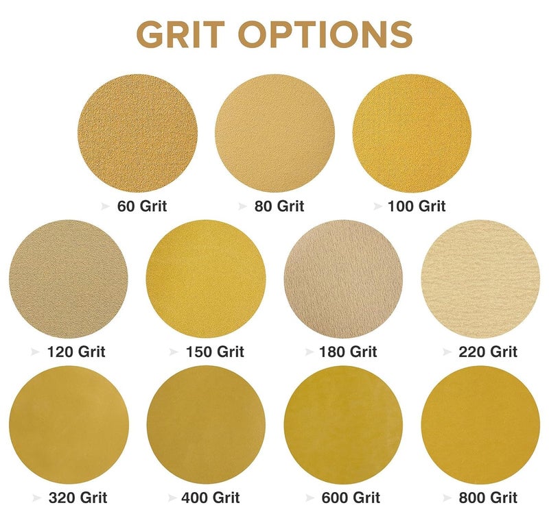 Shawya 200 PCS 6 Inch Gold PSA Sanding Discs 80 Grit Self Adhesive Sticky-Back Sandpaper for DA Sander Automotive Car Paint Woodworking Wood Metal Finishing - Image 4